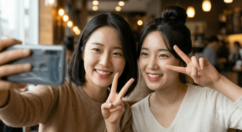 Selfie Peace Sign AI Fingerprint - Korean Girls